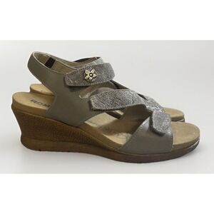 Romika Fidschi Gray Metallic Wedge Heel Adjustable Strap Sandals Women's 40 9 US